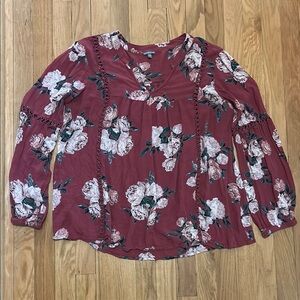 🍪 Charlotte Russe Boho Long Sleeve Top with Crochet Detail Dark Mauve XL